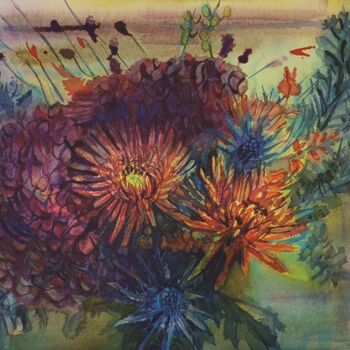 Painting titled "Autumn Bouquet" by Olga Brink, Original Artwork, Watercolor