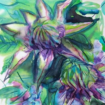 Painting titled "Incredible Clematis" by Olga Brink, Original Artwork, Watercolor