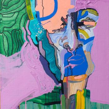 Картина под названием "portrait on pink ba…" - Olga Chertova, Подлинное произведение искусства, Акрил Установлен на Деревянн…