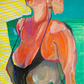 Painting titled "Woman on the beach" by Olga Chertova, Original Artwork, Acrylic Mounted on Cardboard