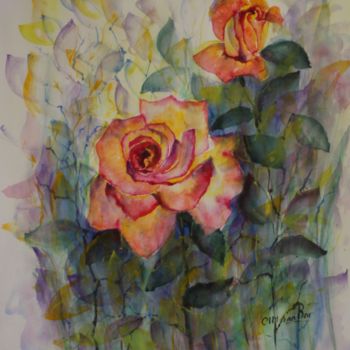 Peinture intitulée "2 roses aquarelle" par Olga Chilova - Stephan, Œuvre d'art originale, Aquarelle