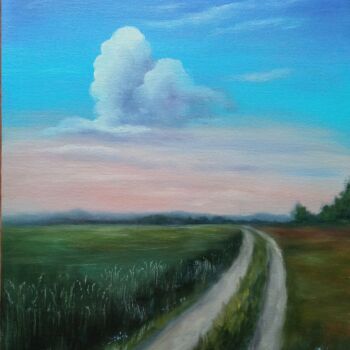 Painting titled "way home summer lan…" by Olga Dmitrieva, Original Artwork, Oil Mounted on Cardboard