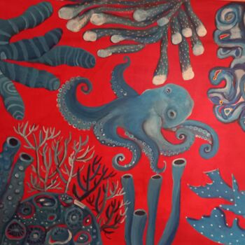 Pintura intitulada "vissen in zee compo…" por Olga Grig, Obras de arte originais, Acrílico