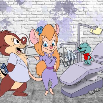 Цифровое искусство под названием "The Chipmunk dentist" - Olga Guseva, Подлинное произведение искусства, Цифровой коллаж