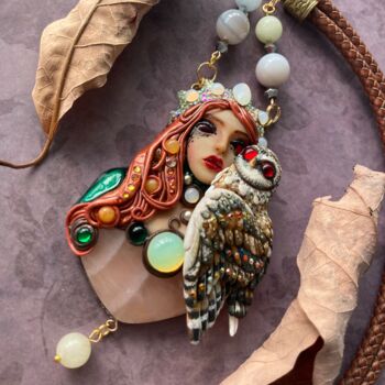 Design titled "Ancient Owl Amulet." by Olga Kras, Original Artwork, Polymer clay