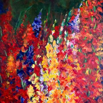 Malarstwo zatytułowany „Gladiolus in the ga…” autorstwa Olga Liutova-Amplatz, Oryginalna praca, Olej