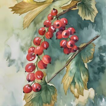 Painting titled "Red Ribes" by Olga Poruchikova, Original Artwork, Watercolor