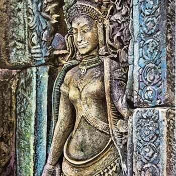 Schilderij getiteld "Angkor Wat: Whisper…" door Olga Serebryanskaya, Origineel Kunstwerk, Acryl Gemonteerd op Frame voor hou…
