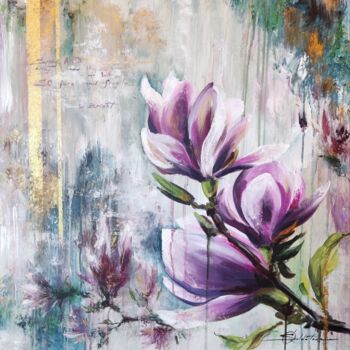 Ζωγραφική με τίτλο "Magnolia in blossom" από Olga Soldatova, Αυθεντικά έργα τέχνης, Ακρυλικό Τοποθετήθηκε στο Ξύλινο φορείο…