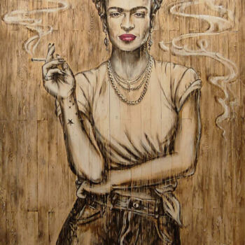 Painting titled "Frida in jeans" by Olga Soldatova, Original Artwork, Acrylic