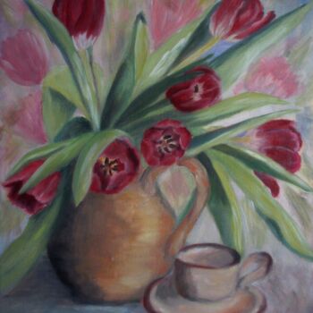 绘画 标题为“Tulips, morning cof…” 由Olga Yashchenko, 原创艺术品, 油