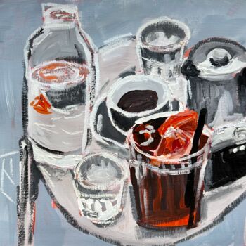 Painting titled "coffee and juice, d…" by Olga Zhulimova, Original Artwork, Acrylic