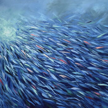 Peinture intitulée "Blue Fish Sardines…" par Olga Nikitina, Œuvre d'art originale, Huile