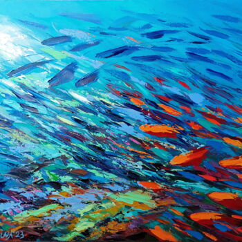 绘画 标题为“Coral Reef of Hawaii” 由Olga Nikitina, 原创艺术品, 油 安装在木质担架架上