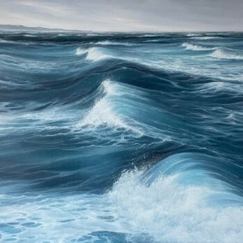 Pintura titulada "raging sea" por Olha Holub, Obra de arte original, Oleo Montado en Bastidor de camilla de madera