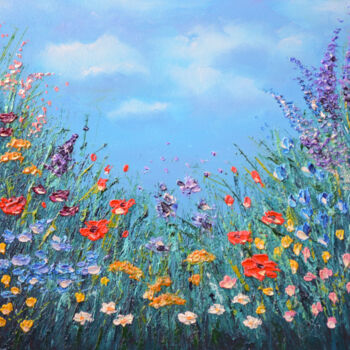 Painting titled "WILDFLOWERS 1" by Olha Karavayeva, Original Artwork, Oil