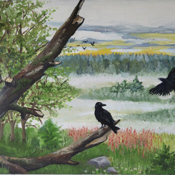 绘画 标题为“Painting Crows are…” 由Olha Voron, 原创艺术品, 油