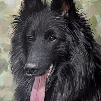 Painting titled "Belgian Shepherd" by Olia Tomkova, Original Artwork, Acrylic