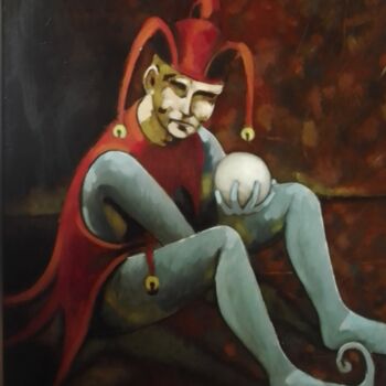 Painting titled "le bouffon" by Olivier Leclercq (oyans), Original Artwork, Oil Mounted on Wood Stretcher frame