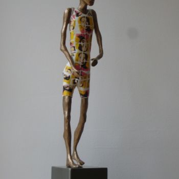 Sculpture intitulée "OsCar "Warhol",bron…" par Olivier Chalmin, Œuvre d'art originale, Métaux