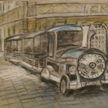 Drawing titled "Le petit train" by Olivier Gourion, Original Artwork, Pastel