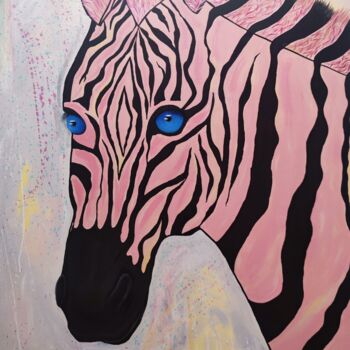 Schilderij getiteld "Pink zebra. Large w…" door Olya Enina, Origineel Kunstwerk, Acryl Gemonteerd op Frame voor houten branc…