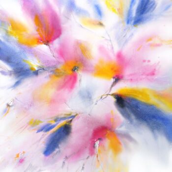 Painting titled "Abstract floral wal…" by Olya Grigorevykh, Original Artwork, Watercolor