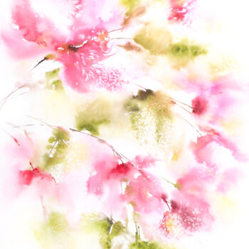 绘画 标题为“Soft pink flowers,…” 由Olya Grigorevykh, 原创艺术品, 水彩