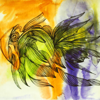 Pittura intitolato "10 Fish of the futu…" da Olya Kartavaya, Opera d'arte originale, Inchiostro