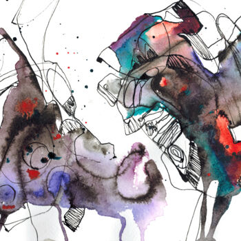 Pittura intitolato "Cat and dog" da Olya Kartavaya, Opera d'arte originale, Inchiostro