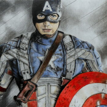 Dessin intitulée "Captain America" par Ombeline Le Gall, Œuvre d'art originale, Crayon