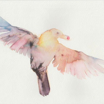Schilderij getiteld "BIRD WITH BERRY" door Ona Lodge, Origineel Kunstwerk, Aquarel
