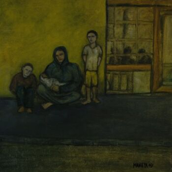 Картина под названием "A família" - Onofre Manata, Подлинное произведение искусства, Масло