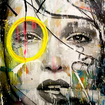 Painting titled "TENTATION" by Ora, Original Artwork, Spray paint Mounted on Wood Stretcher frame