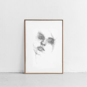 Drawing titled "Scribble Face #15" by Oriane Audebert, Original Artwork, Ballpoint pen Mounted on Wood Stretcher frame
