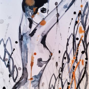 Painting titled "Nu" by Céline Marcoz, Original Artwork, Watercolor