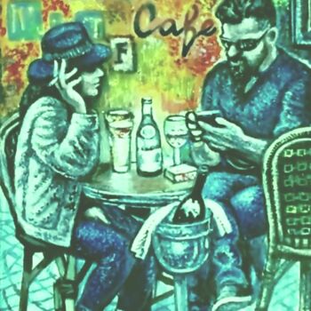 「Сцена в кафе」というタイトルの絵画 Orliczによって, オリジナルのアートワーク, アクリル