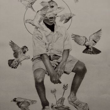 제목이 "Hunters; Angels and…"인 그림 Oryiman Agbaka (St Valentino de Augusto)로, 원작, 잉크