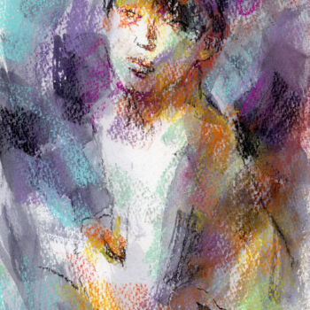 Schilderij getiteld "Nudesketch002" door Osam Fukuda, Origineel Kunstwerk, Pastel