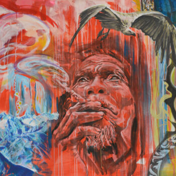 Schilderij getiteld "Smoke" door Osi, Origineel Kunstwerk, Acryl Gemonteerd op Frame voor houten brancard