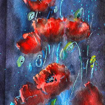 제목이 "Poppy Red Original…"인 미술작품 Olivkan Art로, 원작, 수채화