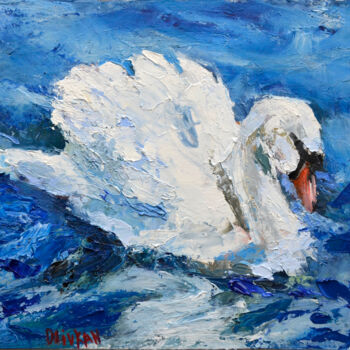 Peinture intitulée "swan impasto oil pa…" par Olivkan Art, Œuvre d'art originale, Huile