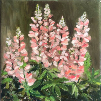 Pintura intitulada "Pink Lupin Flower O…" por Olivkan Art, Obras de arte originais, Óleo