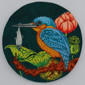 Drawing titled "Bird kingfisher 2" by Oxana Kondratenko, Original Artwork, Marker