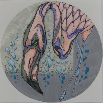 「Flamingo (silver 3)」というタイトルの描画 Oxana Kondratenkoによって, オリジナルのアートワーク, マーカー