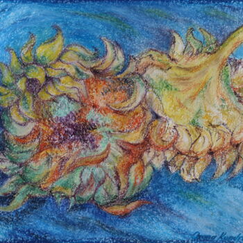 Dibujo titulada "sunflowers(blue)" por Oxana Kondratenko, Obra de arte original, Pastel