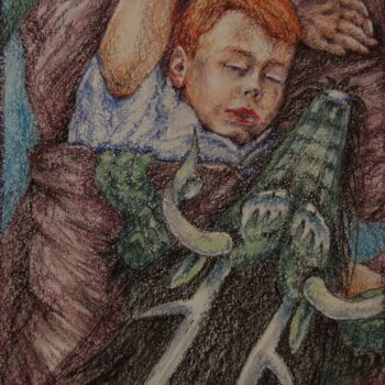 Malerei mit dem Titel "Child and dragon" von Oxana Kondratenko, Original-Kunstwerk, Pastell