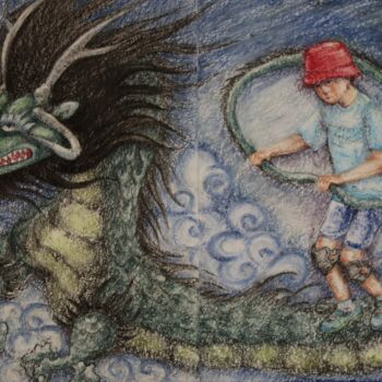 Tekening getiteld "tame the dragon" door Oxana Kondratenko, Origineel Kunstwerk, Pastel