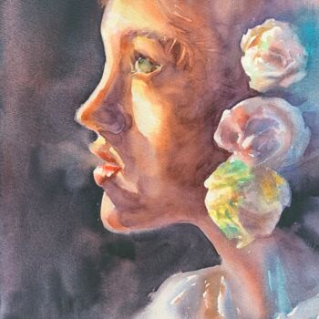 Malerei mit dem Titel "Portrait of a girl…" von Oxana Luky, Original-Kunstwerk, Aquarell