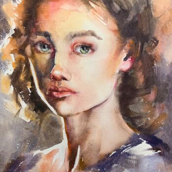 Painting titled "“Mary”" by Oxana Luky, Original Artwork, Watercolor